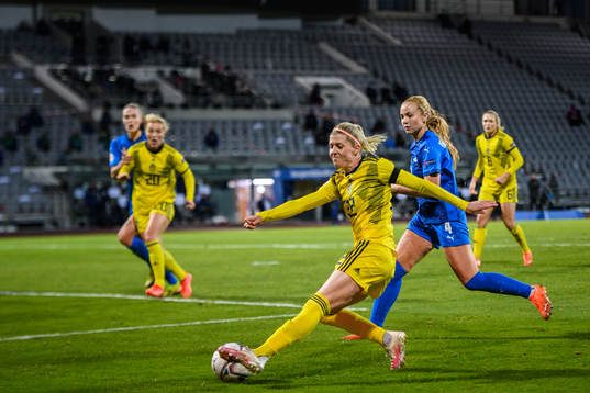 Olivia Schough of Sweden and Glodis Perla Viggosdottir of