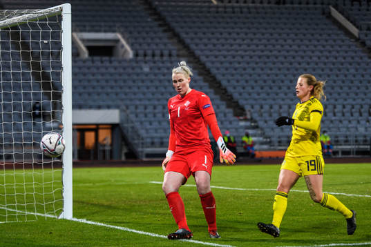 Goalkeeper Sandra Sigurdardottir of Iceland and Anna