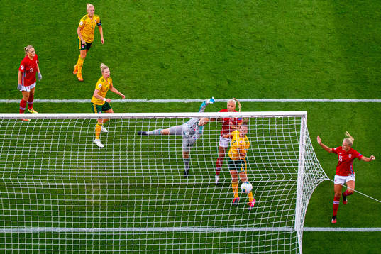 Goalkeeper Laura O'Sullivan of Wales lets in the 1-0 goal