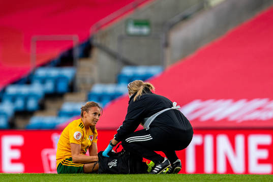 Kayleigh Green of Wales with an injury