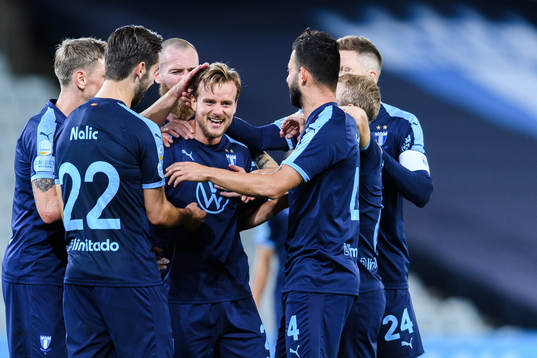 Eric Larsson of Malmö FF celebrates the 4-0 goal
