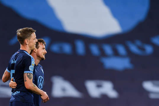 Sören Rieks and Eric Larsson of Malmö FF celebrate the