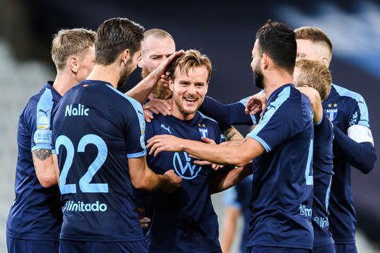 Eric Larsson of Malmö FF celebrates the 4-0 goal