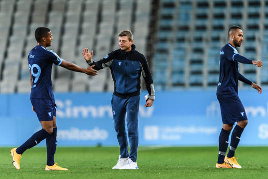 Amin Sarr and Jon Dahl Tomasson, head coach  of Malmö FF