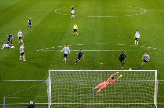 Eric Larsson of Malmö FF scores the 4-0 goal against