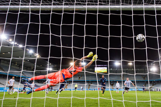 Eric Larsson of Malmö FF scores the 4-0 goal against