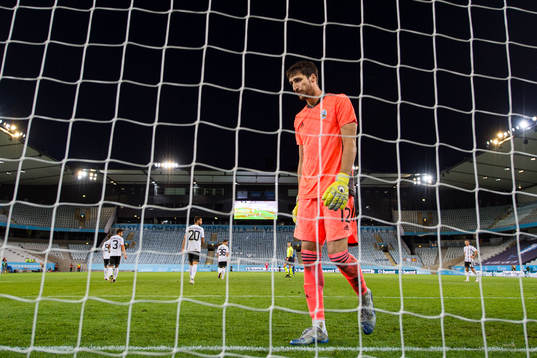 Goalkeeper Krunoslav Hendija of Lokomotiva Zagreb looks