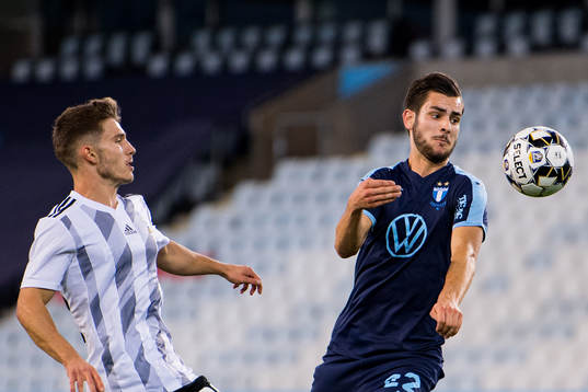 Marko Dira of Lokomotiva Zagreb and Adi Nalic of Malmö FF