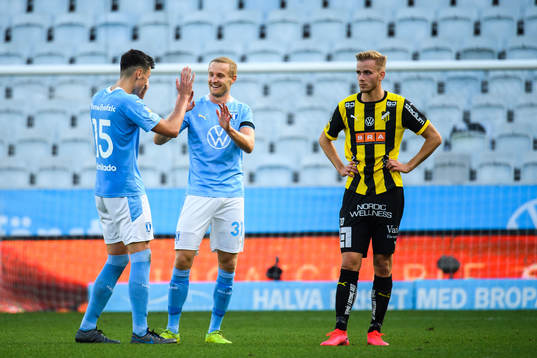 Malmö FFs Anel Ahmedhodzic och Franz Brorsson jublar medan