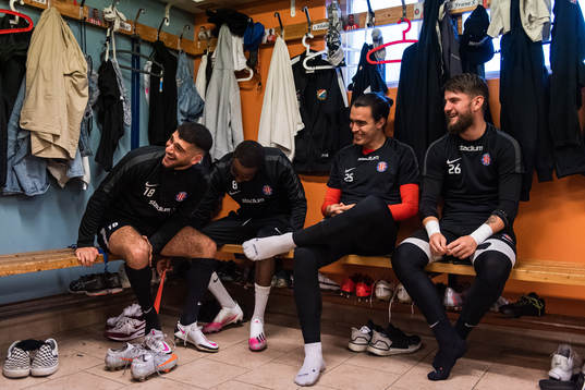 Michel Hilon, Idris Abdi, Frane Sirinic och målvakt Anton