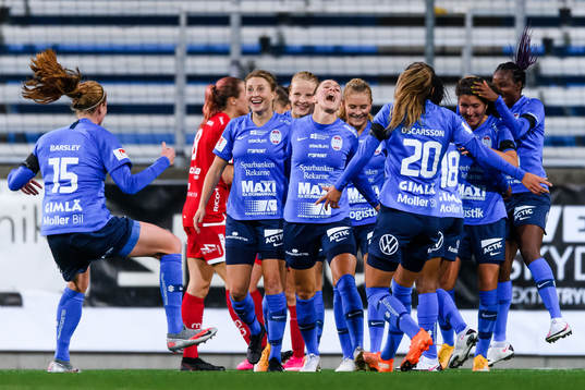 Eskilstunas spelare jublar med Felicia Rogic