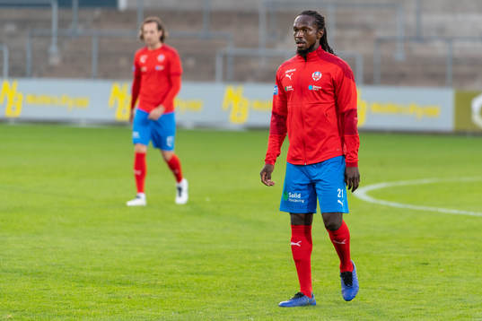 Helsingborgs Kebba Ceesay före fotbollsmatchen i Svenska