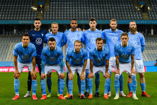 Players of Malmö FF pose for a team group photo