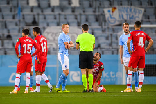 Franz Brorsson of Malmö FF in a conversation with referee