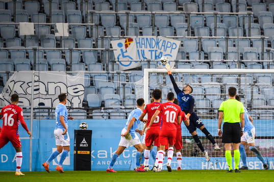 Goalkeeper Marko Johansson of Malmö FF with a save