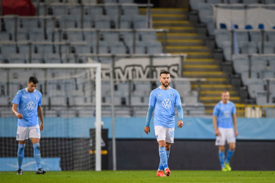 Erdal Rakip of Malmö FF looks dejected
