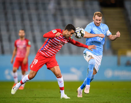 Angel Montoro of Granada and Ola Toivonen of Malmö FF