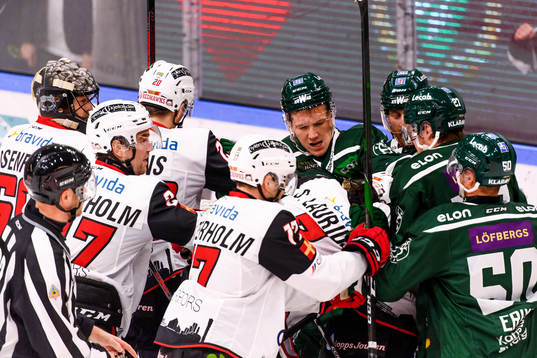 Färjestads Gustav Rydahl och Malmö Redhawks Oliver