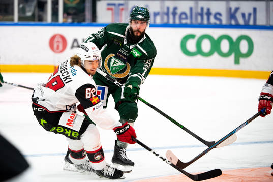 Malmö Redhawks Adam Brodecki och Färjestads Jesse Virtanen