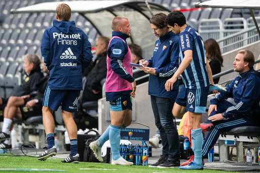 Djurgårdens Jesper Nyholm och tränare Thomas Lagerlöf