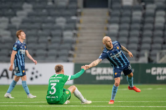 Hammarbys Dennis Widgren och Djurgårdens Magnus Eriksson
