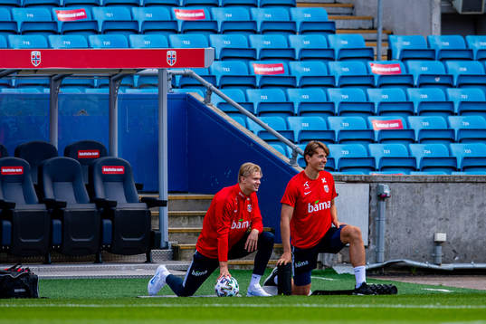 Erling Braut Haaland and Sander Berge of the Norwegian
