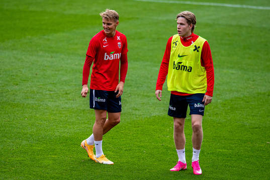 Martin Ødegaard and Jens Petter Hauge of the Norwegian