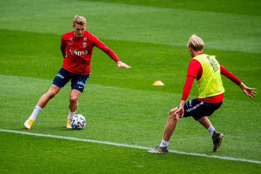Martin Ødegaard and Morten Thorsby of the Norwegian