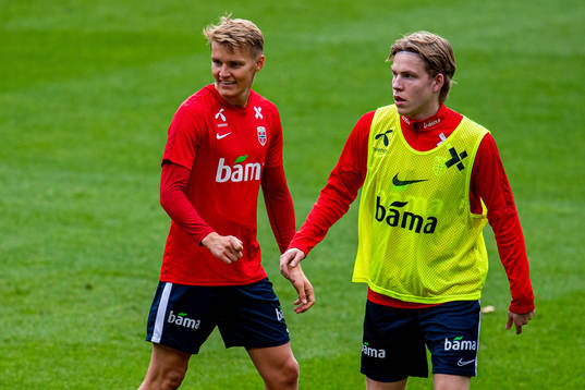 Martin Ødegaard and Jens Petter Hauge of the Norwegian