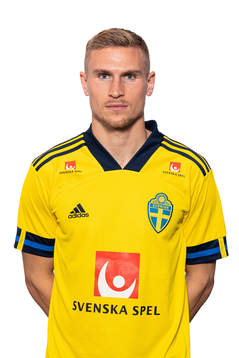 Carl Starfelt of the Swedish national football team poses