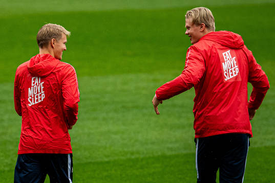 Martin Ødegaard and Erling Braut Haaland of the Norwegian