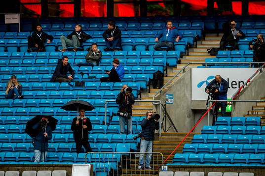 Journalists and photographers in the stand