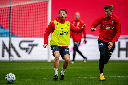 Stefan Strandberg and Alexander Sørloth of the Norwegian