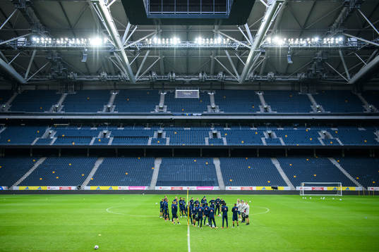 Players of the Swedish national football team gather in a