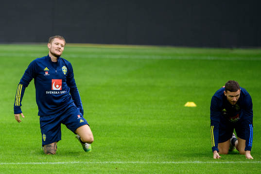 Mattias Johansson and Marcus Berg of the Swedish national