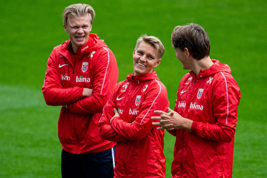 Erling Braut Haaland, Martin Ødegaard and Sander Berge of