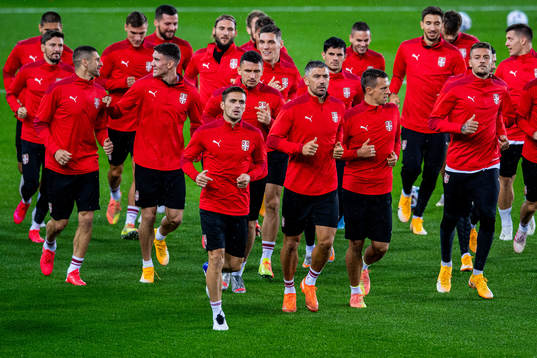 Aleksandar Kolarov and players of the Serbian national