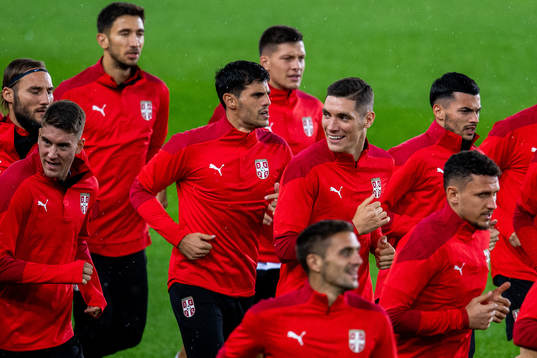 Nikola Milenković and players of the Serbian national