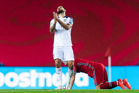 Aleksandar Mitrovic of Serbia reacts