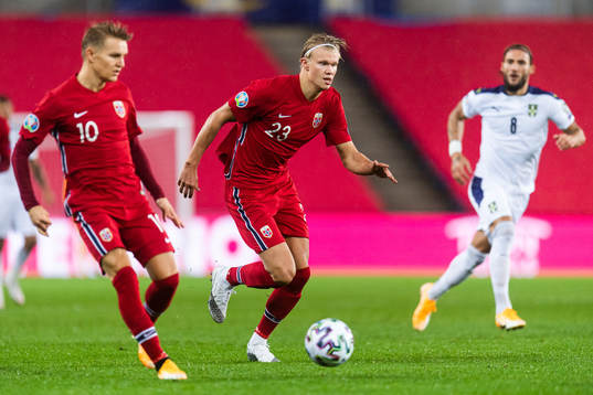 Martin Ødegaard and Erling Braut Haaland of Norway