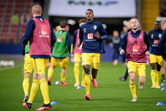 Alexander Isak and Sebastian Larsson of Sweden