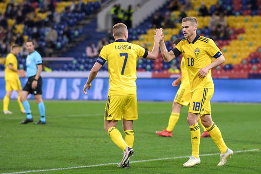 Sebastian Larsson and Carl Starfelt of Sweden