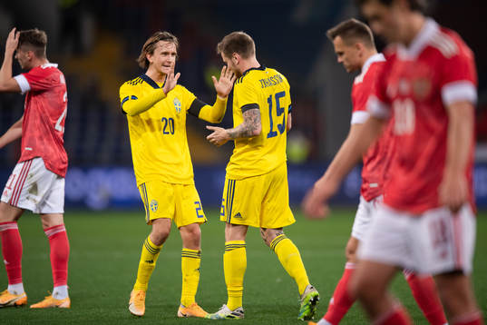 Kristoffer Olsson and Mattias Johansson of Sweden celebrate