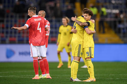 Mattias Svanberg and Jordan Larsson of Sweden celebrate