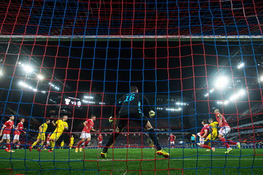 Goalkeeper Soslan Dzhanaev of Russia