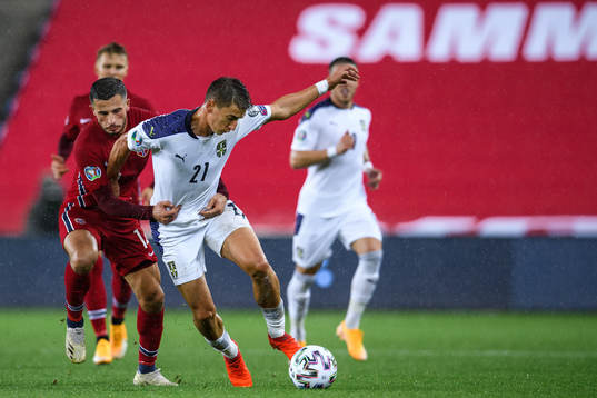 Omar Elabdellaoui of Norway and Filip Djuricic of Serbia