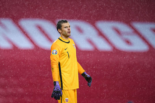 Goalkeeper Rune Almenning Jarstein of Norway looks dejected