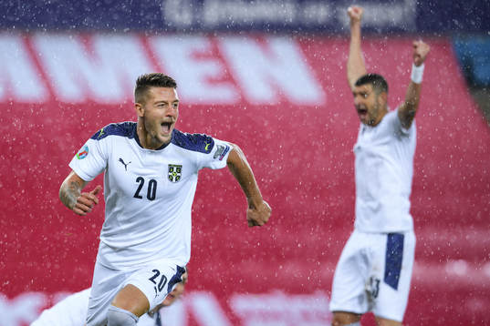 Sergej Milinkovic-Savic of Serbia celebrates