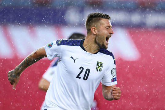Sergej Milinkovic-Savic of Serbia celebrates