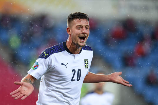 Sergej Milinkovic-Savic of Serbia celebrates